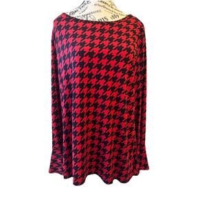 Chaus Long Sleeve Blouse Women's XL Red & Black Geometric Pattern Flared Sleeves